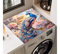 Hixingo Washer and Dryer Top Protector Mat, Non-Slip Diatomaceous Mat Washer and Dryer Covers Protector, Washing Machine Top Cover 3D Blue Peacock for Home Kitchen Laundry Room (B,60x60cm)