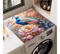 Hixingo Washer and Dryer Top Protector Mat, Non-Slip Diatomaceous Mat Washer and Dryer Covers Protector, Washing Machine Top Cover 3D Blue Peacock for Home Kitchen Laundry Room (I,50x60cm)