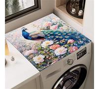 Hixingo Washer and Dryer Top Protector Mat, Non-Slip Diatomaceous Mat Washer and Dryer Covers Protector, Washing Machine Top Cover 3D Blue Peacock for Home Kitchen Laundry Room (A,60x60cm)