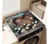 Hixingo Washer and Dryer Top Protector Mat, Non-Slip Diatomaceous Mat Washer and Dryer Covers Protector, Washing Machine Top Cover Retro Patterns for Home Kitchen Laundry Room (Daisy,50x60cm)
