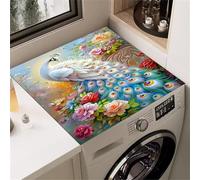 Hixingo Washer and Dryer Top Protector Mat, Non-Slip Diatomaceous Mat Washer and Dryer Covers Protector, Washing Machine Top Cover 3D White Peacock for Home Kitchen Laundry Room (A,40x60cm)