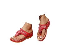Hixingo Wedge Flip Flops for Women Size 5.5-9.5, Women's Flip Flops Ladies Sandals Platform Rhinestone Comfortable Non-Slip Fashion Summer Beach Walking Thong Sandles Slip On (Red,9.5)