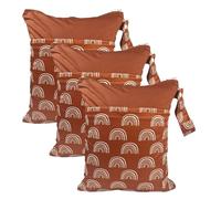 Hixingo Wet Bag 30x36cm Reusable Washable Nappy Stuff Sack, Portable Waterproof Wet Dry Organizer Bag Sack with Zipper Pockets, for Clothes, Swimming, Travel, Beach (Brown Style 15,3 Packs)