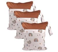 Hixingo Wet Bag 30x36cm Reusable Washable Nappy Stuff Sack, Portable Waterproof Wet Dry Organizer Bag Sack with Zipper Pockets, for Clothes, Swimming, Travel, Beach (Brown Style 18,3 Packs)