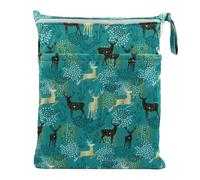 Hixingo Wet Bag 30x36cm Reusable Washable Nappy Stuff Sack, Portable Waterproof Wet Dry Organizer Bag Sack with Zipper Pockets, for Clothes, Swimming, Travel, Beach (Green Deer,2 Packs)