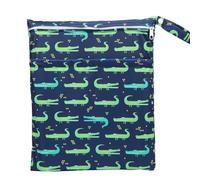 Hixingo Wet Bag 30x36cm Reusable Washable Nappy Stuff Sack, Portable Waterproof Wet Dry Organizer Bag Sack with Zipper Pockets, for Clothes, Swimming, Travel, Beach (Green Crocodile,1 Pack)