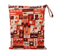 Hixingo Wet Bag 30x36cm Reusable Washable Nappy Stuff Sack, Portable Waterproof Wet Dry Organizer Bag Sack with Zipper Pockets, for Clothes, Swimming, Travel, Beach (Brown Totem,1 Pack)