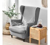 Hixingo Wingback Chair Covers 2 Piece Set, Soft Design Armchair Covers, Stretch Chair Covers, Water Proof Wing Chair Slipcover for Living Room Bedroom Hotel Furniture Protector (Silver Gray)