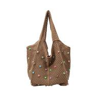 Hixingo Women Straw Bag, Large Capacity Summer Beach Hand-Woven Shoulder Bag Lightweight Bohemian Purse Tote Handbag for Lady Gift Holiday Travel Shopping (Khaki,40x34x3cm)