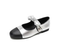 Hixingo Women's Ballet Flats Leather Ballet Pumps, Wide Width Round Toe Flat Shoes for Ladies, Non-Slip Soft Sole Work Office Shoes Lightweight Comfortable (V883 Silver,8.5)
