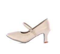 Hixingo Women's Ballroom Shoes, Latin Tango Dance Shoes Ladies Party Prom Sandals for Indoor Ballroom Practice Performence Dancing (Cream 7cm,5.5)