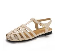 Hixingo Women's Flat Sandals Closed Toe (J1012-1 Apricot,6)