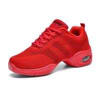 Hixingo Women's Jazz Dance Trainers - Split Sole, Shock Absorption, Wear-Resistant for Street Jazz, Line Dancing, Training - Red