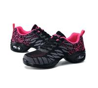 Hixingo Womens Jazz Shoes Dance Trainers Shoes for Women, Mesh Breathable Dance Trainers Line Dancing Shoes Shock Absorption Wear-Resistant for Jazz, Street Jazz, Dance Training 35-41 Black Rose