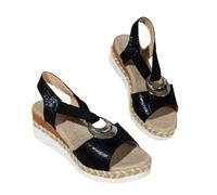 Hixingo Women's Sandals Summer Casual Womens Wide Fit Open Toe Wedge Sandals Ladies Platform Slingback With Arch Support Comfortable Shoes Heel Height 5.5cm (A02 black,5)