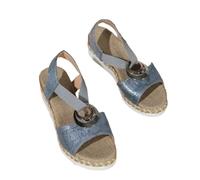Hixingo Women's Sandals Summer Casual Womens Wide Fit Open Toe Wedge Sandals Ladies Platform Slingback With Arch Support Comfortable Shoes Heel Height 5.5cm (A02 blue-gray,3.5)