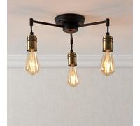 Hixley Matt Steel Black Antique Brass Effect 3 Lamp Led Ceiling Light