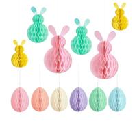 HIXNUG 12pcs Easter Bunny Decorations Easter Eggs Honeycomb Balls Colorful Egg Pendant Ornament for Easter Party Decors