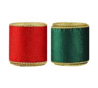 HIXNUG 2 Rolls Velvet Wired Ribbon - Wide Wired Edge, Red & Green Velvet Ribbon for Christmas & Holiday DIY Crafts