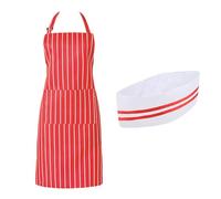 HIXNUG 2pcs Adult Waiter Costume Kit Red and White Striped Apron Chef Hat for 1950s Movie Night Circus Party Mardi Gras Carnival Costume
