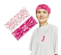 HIXNUG 2pcs Breast Cancer Awareness Headbands Pink Ribbon Yoga Hair Bands Athletic Gym Wide Hair Wrap for Girls Yoga Workout Solid