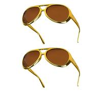 HIXNUG 2Pcs Gold Elvis Glasses Rockstar Style Glasses 50s Glasses Hippie Disco Costume Accessories Halloween Fancy Dress