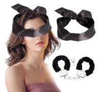 HIXNUG 2pcs Handcuffs Blindfold Set Satin Eye Blindfold for Play Sex Handcuffs with Keys for Sleeping Games Valentine Gift
