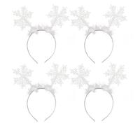 HIXNUG 4 Packs Christmas Snowflake Headband Glitter Head Boppers Feather Snowflake Headdress for Christmas Hair Accessories