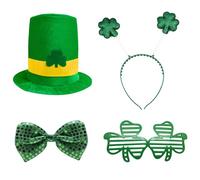 HIXNUG 4 Pieces St. Patrick's Day Costumes Suit Decorations Green Clover Leprechaun Top Hat Shamrock Glasses Irish Headband Bow Tie for Men Women Fancy Dress