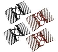 HIXNUG 4pcs Plastic Double Hair Combs Elastic Comb Hair Clip Magic Elastic Hair Slides for Women Thick Curly Thin Hair (Black, Brown)