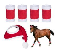 HIXNUG 5pcs Christmas Horse Accessory Santa Hat & 4pcs Christmas Horse Leg Wraps for Winter Xmas Holiday Party