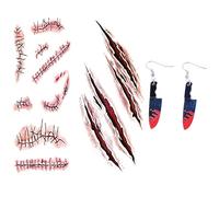 HIXNUG Halloween Party Accessory Halloween Bloody Knife Earrings Horror Drop Dangle Earrings with Halloween Scar Tattoos for Halloween Costume Party Gift (Sharp Knife)