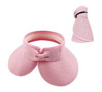 HIXNUG Sun Visor Hat Summer Wide Brim Rollable Foldable Hat Straw Braid Visor Cap Bucket with Bowknot for Women (Pink)