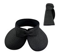 HIXNUG Sun Visor Hat Summer Wide Brim Rollable Foldable Hat Straw Braid Visor Cap Bucket with Bowknot for Women (Black)