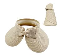 HIXNUG Sun Visor Hat Summer Wide Brim Rollable Foldable Hat Straw Braid Visor Cap Bucket with Bowknot for Women (Beige)