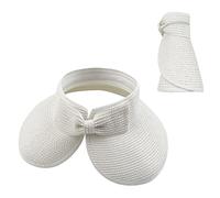 HIXNUG Sun Visor Hat Summer Wide Brim Rollable Foldable Hat Straw Braid Visor Cap Bucket with Bowknot for Women (White)