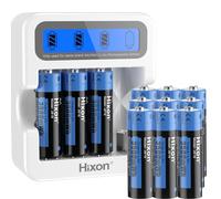 Hixon Rechargeable Batteries AA,lithium aa batteries with LCD charger,3500mWh High Capacity,1500Cycles,1.5V Constant Output[12AA+Charger]