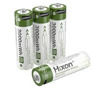 Hixon Rechargeable Lithium 1.5 V AA Battery, 3000 mWh USB-C AA Battery, 1.5 V AA Lithium Battery, 4 Pieces AA Lithium Batteries