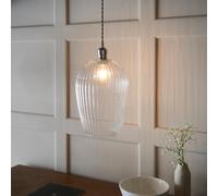 hixson large ribbed glass pendant ceiling light in nickel