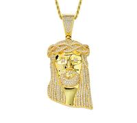 hixswnu 18k Gold Plated Lab Diamond Necklace with Vintage Christ Jesus Man Head Pendant - Iced Out Hip Hop Chain for Men and Women