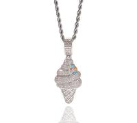 hixswnu Iced Out Hip Hop Chain with Lab Diamond Pendant Necklace, Fashionable Ice Cream Design for Men and Women