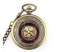 hixswnu Men's Vintage Mechanical Pocket Watch - Steampunk Wood Grain Hollow Design with Chain and Box - Classic Necklace Timepiece