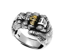 hixswnu Ring For Men, Vintage Gothic Cuff Fist Skeleton Head Ring, Opening Adjustable Skull Ring, Hip Hop Ring Jewelry s for Men