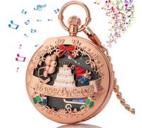 hixswnu Unique Musical Pocket Watch Necklace for Men - Vintage Pendant Watch for Dad's Birthday