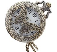 hixswnu Vintage Butterfly Openwork Cover Pocket Watch with Chain - Elegant Ladies Mechanical and Quartz Timepiece for Steam Accessories and Retro Style Enthusiasts