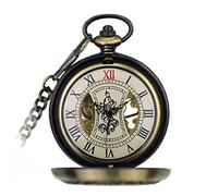 hixswnu Vintage Mechanical Pocket Watch for Men with Chain, Extra Large Wood Grain Design, Personalized Steampunk Style for Father's Day