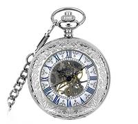 hixswnu Vintage Mechanical Pocket Watch with Roman Numerals Dial, Skeleton Design, Box, Chains - Ideal for Graduation, Birthday, Father's Day Gift