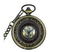 hixswnu Vintage Woodgrain Mechanical Pocket Watch with FOB Chain - Steampunk Skeleton Design for Men and Women - for Father's Day in Elegant Box