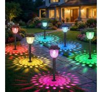 Hixyer 6 Pack Solar Garden Lights Outdoor Waterproof, Colour Changing & Warm White Path Dynamic Shadow Pattern Decorative