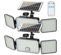 hixyer Solar Lights Outdoor Garden 2 Pack, 2000LM Remote Solar Security Light with Motion Sensor Waterproof Solar Flood Lights, 270° Wide Angle Wall Lights with 3 Head for Patio Yard Garage Indoor